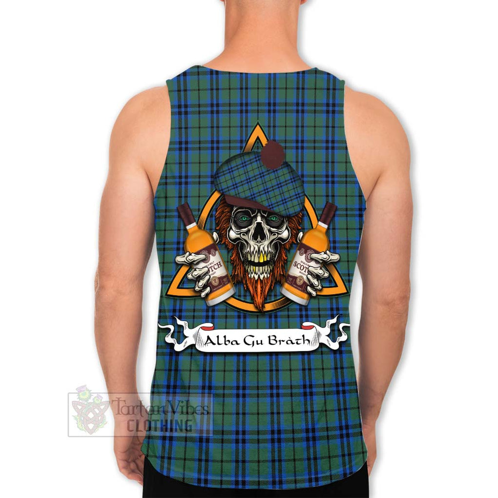 Tartan Vibes Clothing Marshall Tartan Men's Tank Top with Family Crest and Bearded Skull Holding Bottles of Whiskey