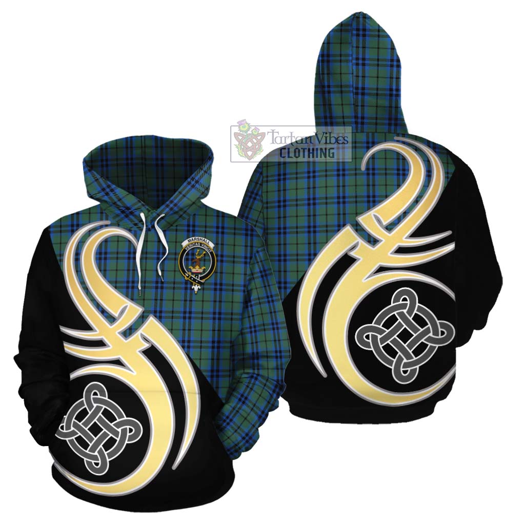 Tartan Vibes Clothing Marshall Tartan Cotton Hoodie with Family Crest and Celtic Symbol Style