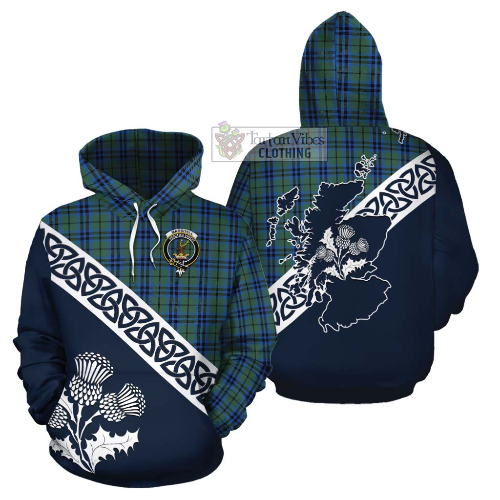 Tartan Vibes Clothing Marshall Tartan Cotton Hoodie Featuring Thistle and Scotland Map