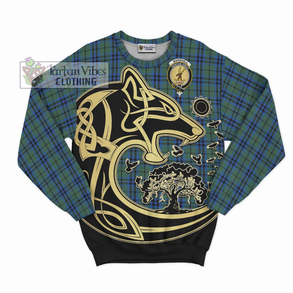 Marshall Tartan Sweatshirt with Family Crest Celtic Wolf Style - Tartan Vibes Clothing