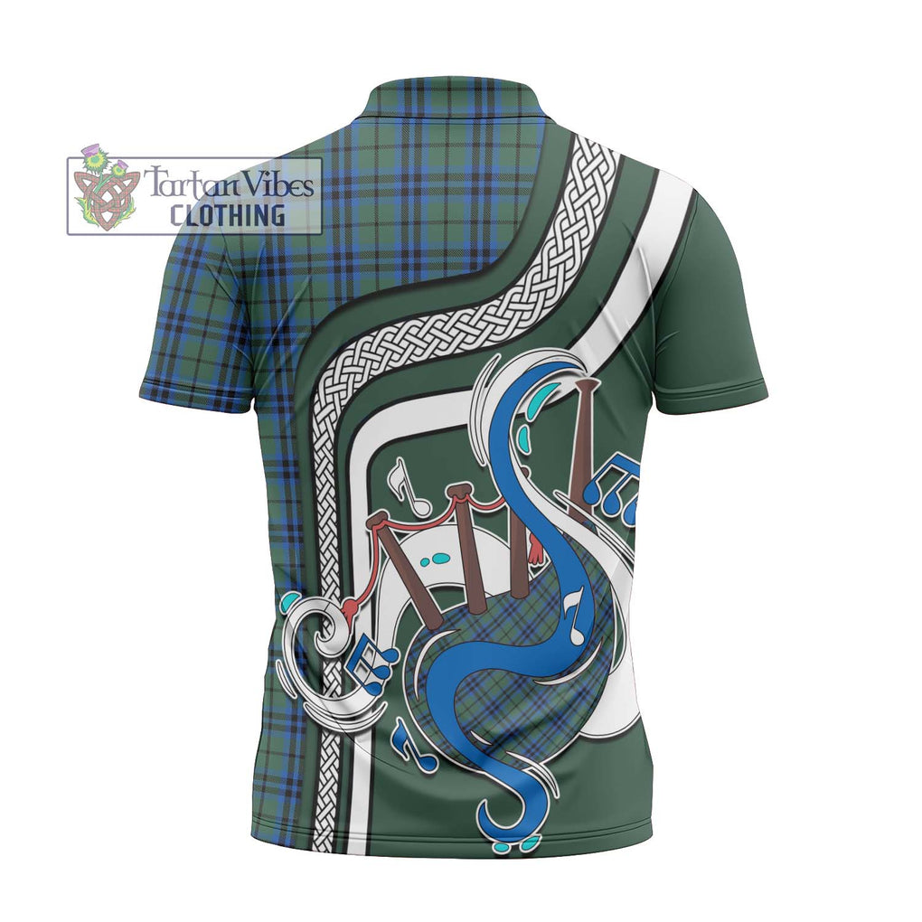 Marshall Tartan Zipper Polo Shirt with Epic Bagpipe Style - Tartanvibesclothing Shop