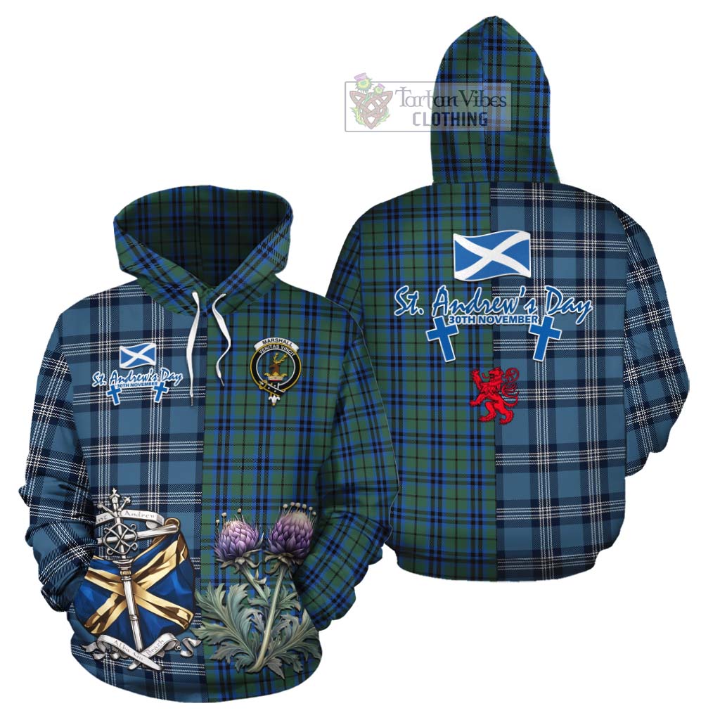 Tartan Vibes Clothing Marshall Tartan Cotton Hoodie Happy St. Andrew's Day Half Tartan Style