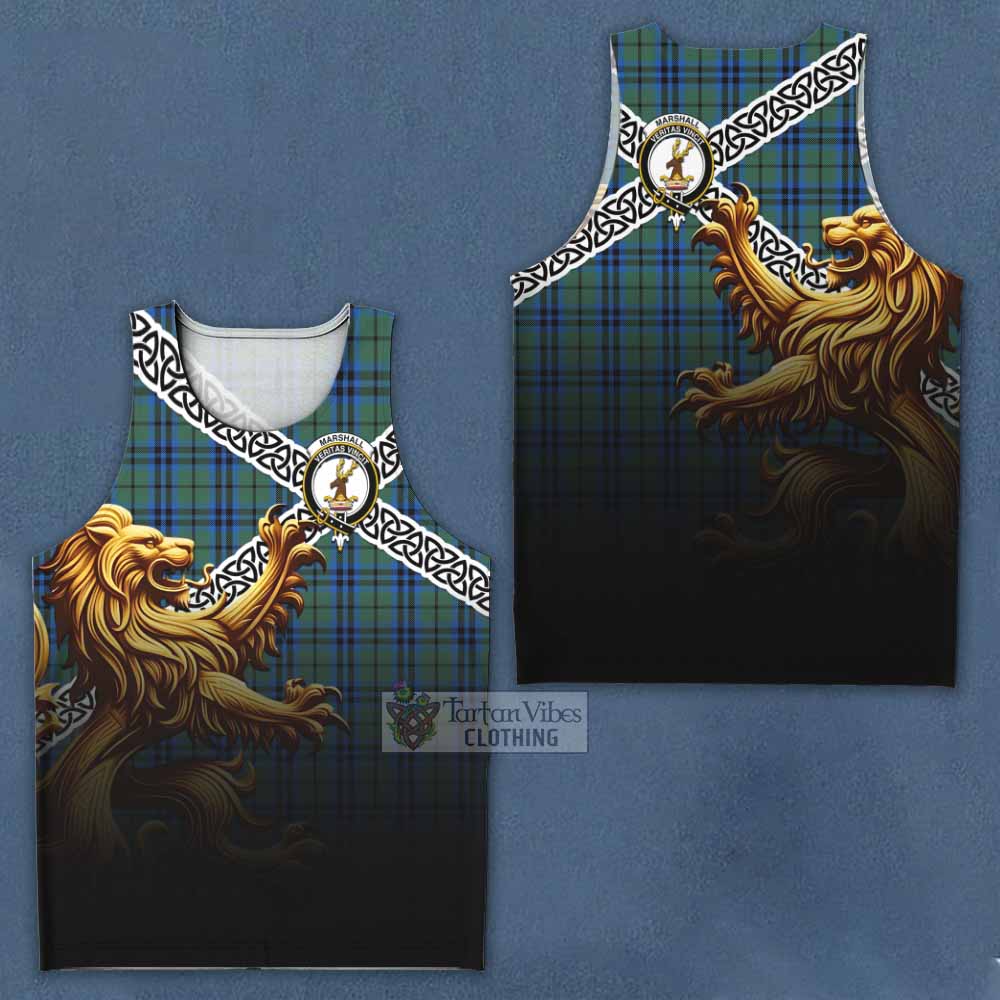 Marshall Crest Tartan Men's Tank Top with Golden Lion Emblem Celtic Style - Tartan Vibes Clothing