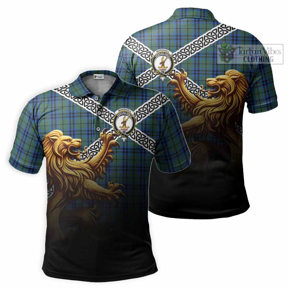 Marshall Crest Tartan Polo Shirt with Golden Lion Emblem Celtic Style - Tartan Vibes Clothing