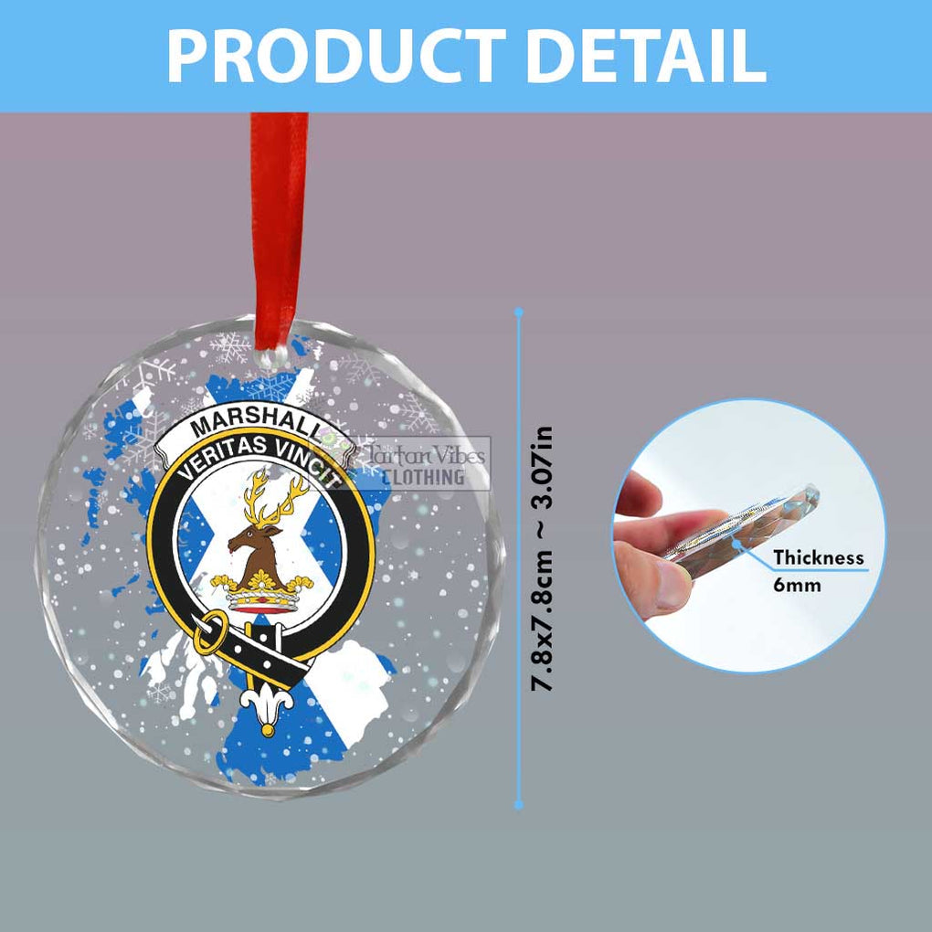 Marshall Clan Crest Christmas Glass Ornament with Scotland Map - 2D-tartanvibesclothing
