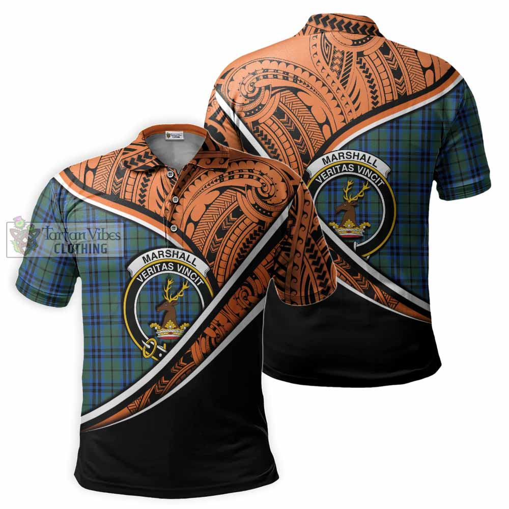 Tartan Vibes Clothing Marshall Crest Tartan Polo Shirt with Maori Tattoo Style - Orange Version