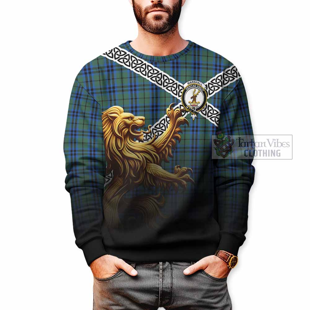 Marshall Crest Tartan Sweatshirt with Golden Lion Emblem Celtic Style - Tartan Vibes Clothing
