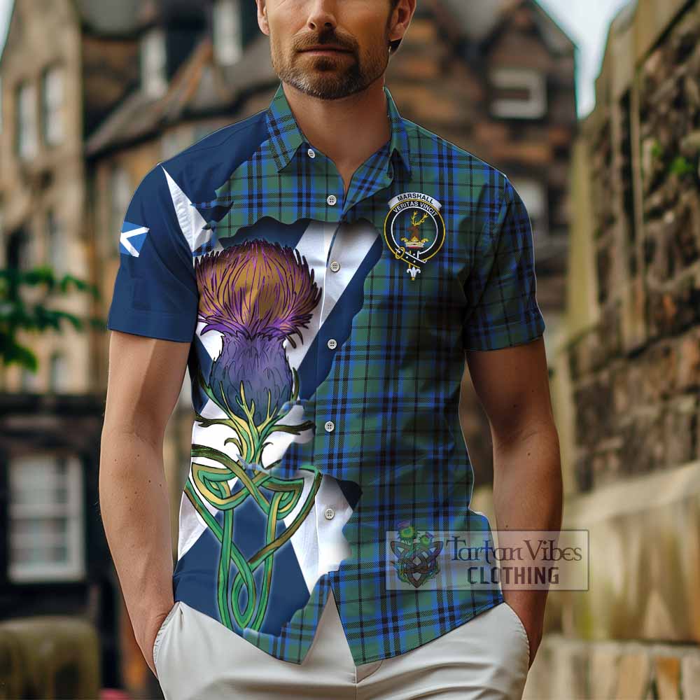 Marshall Tartan Family Crest Hawaiian Shirt Scottish Thistle Celtic Inspired - Tartan Vibes Clothing
