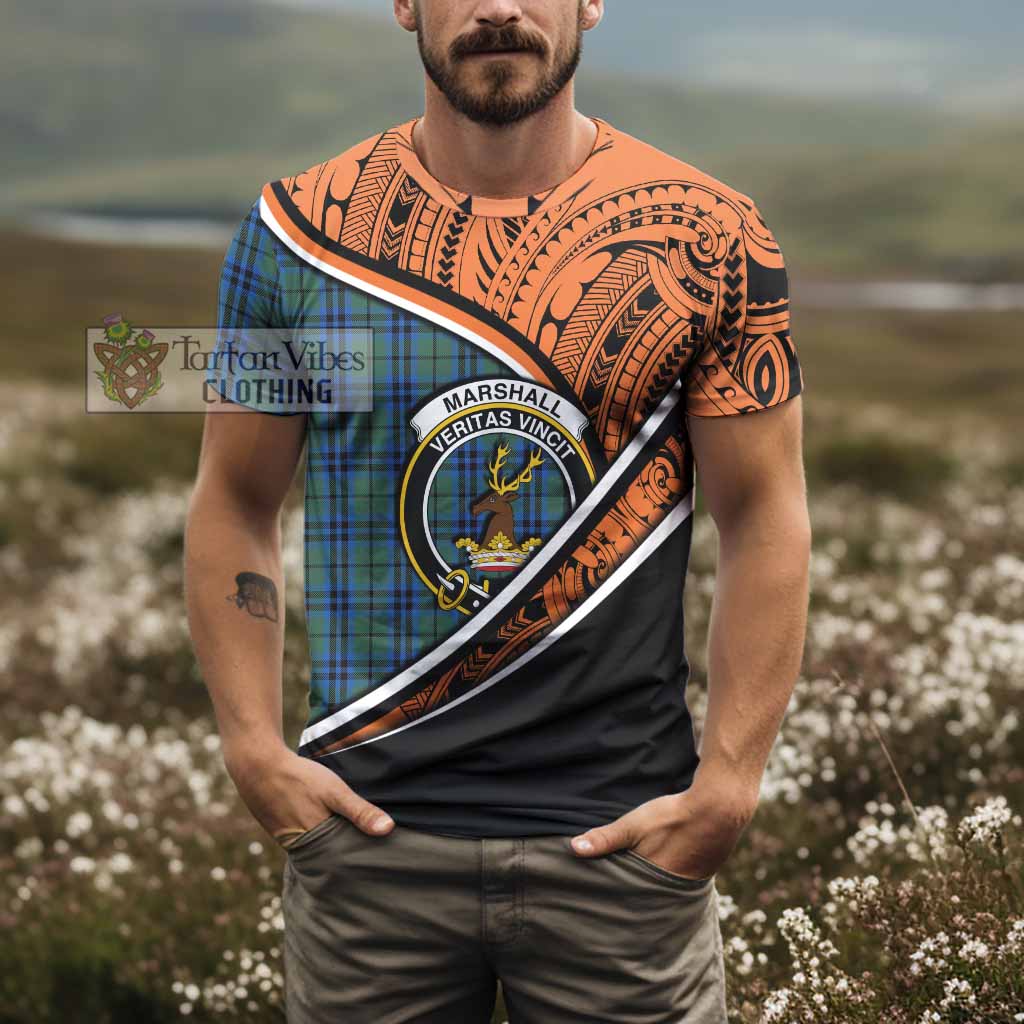 Tartan Vibes Clothing Marshall Crest Tartan T-Shirt with Maori Tattoo Style - Orange Version