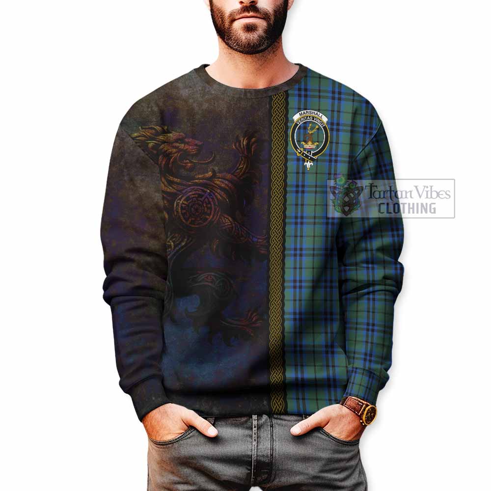 Marshall Tartan Family Crest Sweatshirt Alba Gu Brath Be Brave Lion Ancient Style - Tartan Vibes Clothing
