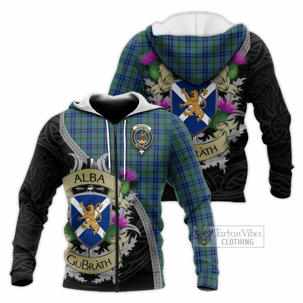 Marshall Tartan Family Crest Knitted Hoodie Lion Rampant Royal Thistle Shield Celtic Inspired Unisex Knitted Zip Hoodie - Tartan Vibes Clothing
