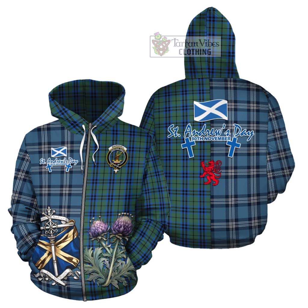 Tartan Vibes Clothing Marshall Tartan Cotton Hoodie Happy St. Andrew's Day Half Tartan Style