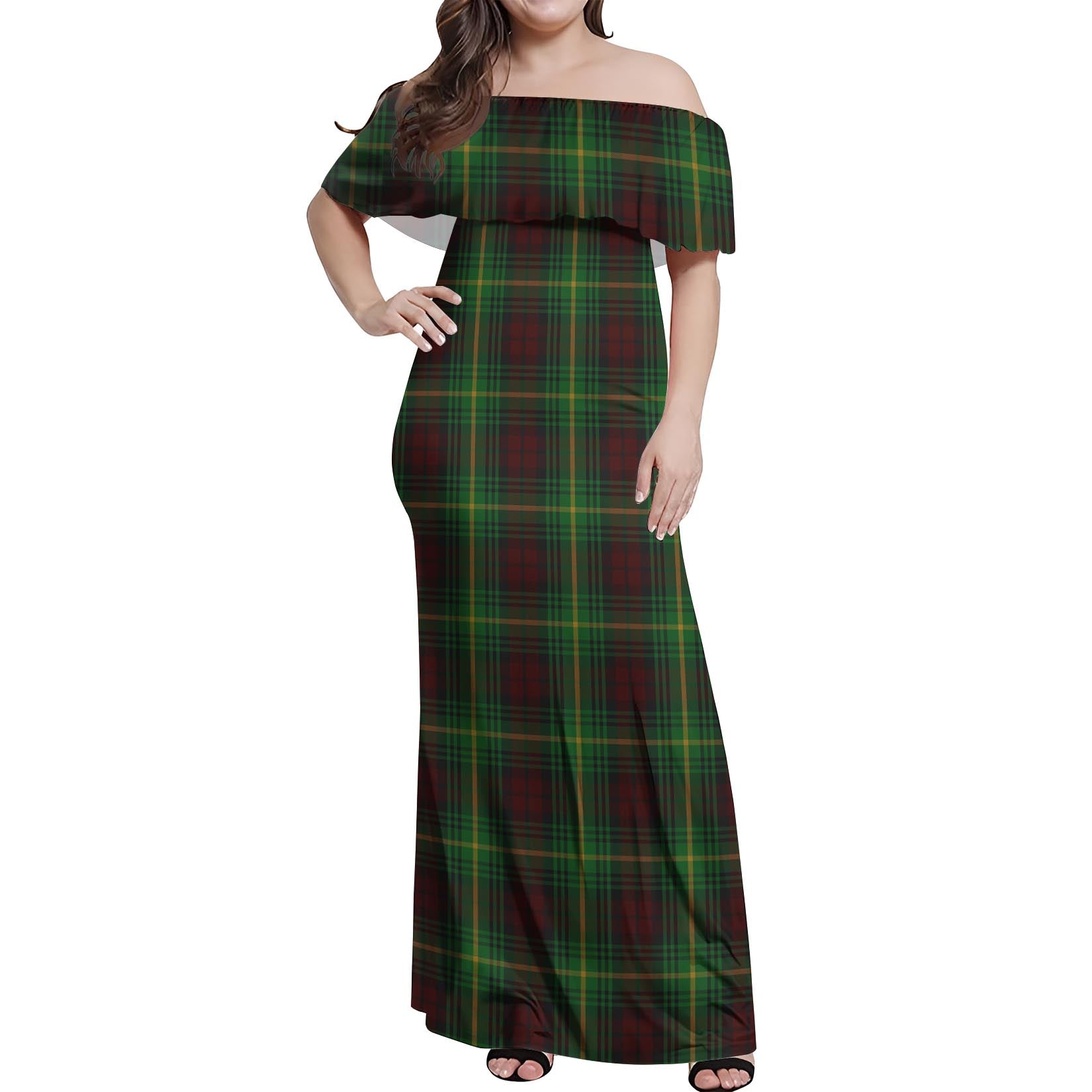 Martin Tartan Off Shoulder Long Dress Women's Dress - Tartanvibesclothing