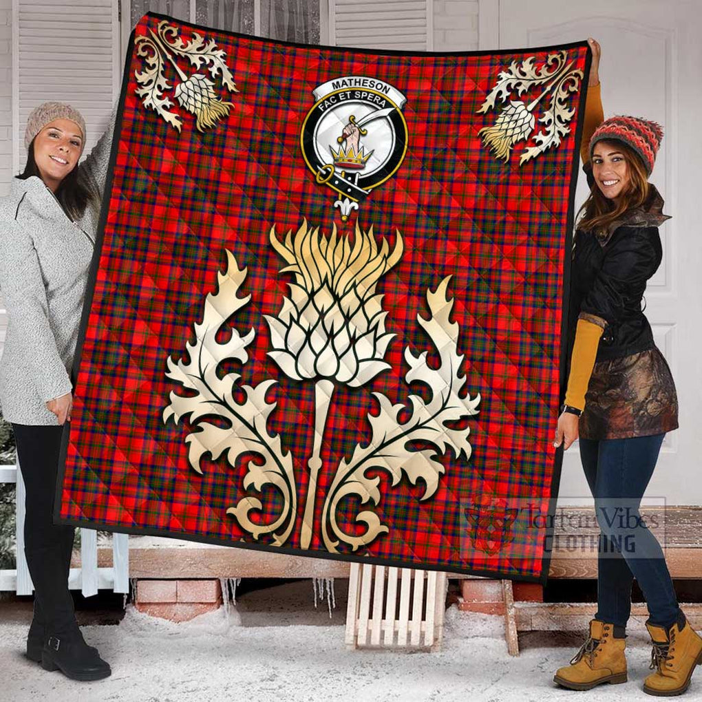 Tartan Vibes Clothing Matheson Tartan Quilt with Family Crest and Golden Thistle Style