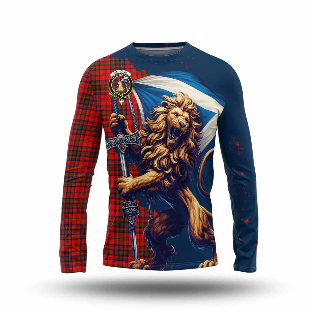 Tartan Vibes Clothing Matheson Tartan Family Crest Long Sleeve T-Shirt with Scottish Majestic Lion