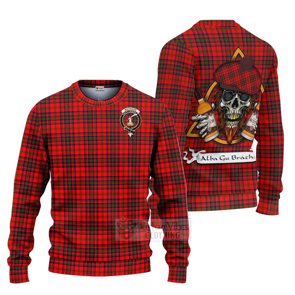 Tartan Vibes Clothing Matheson Tartan Knitted Sweater with Family Crest and Bearded Skull Holding Bottles of Whiskey