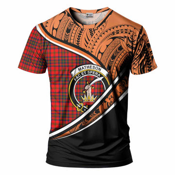 Matheson Crest Tartan T-Shirt with Polynesian Vibes Style - Orange Version