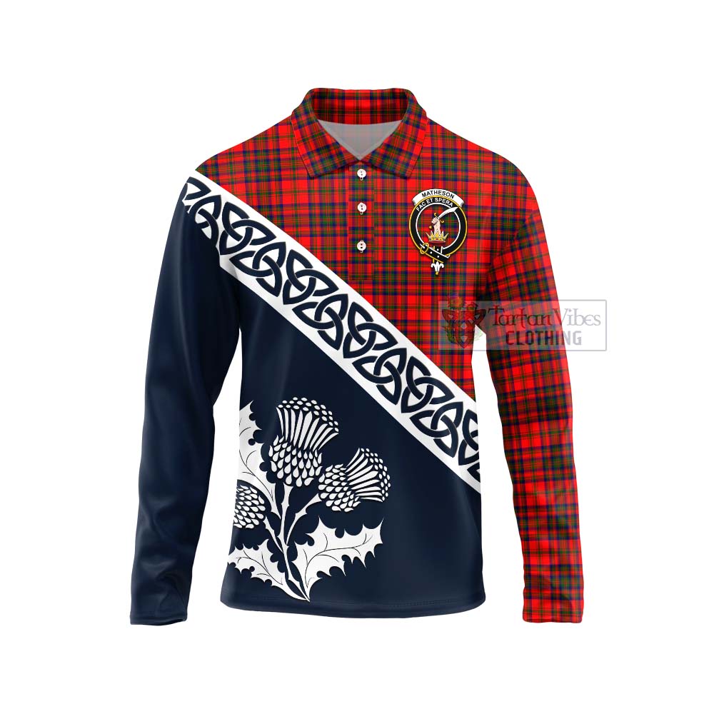 Tartan Vibes Clothing Matheson Tartan Long Sleeve Polo Shirt Featuring Thistle and Scotland Map