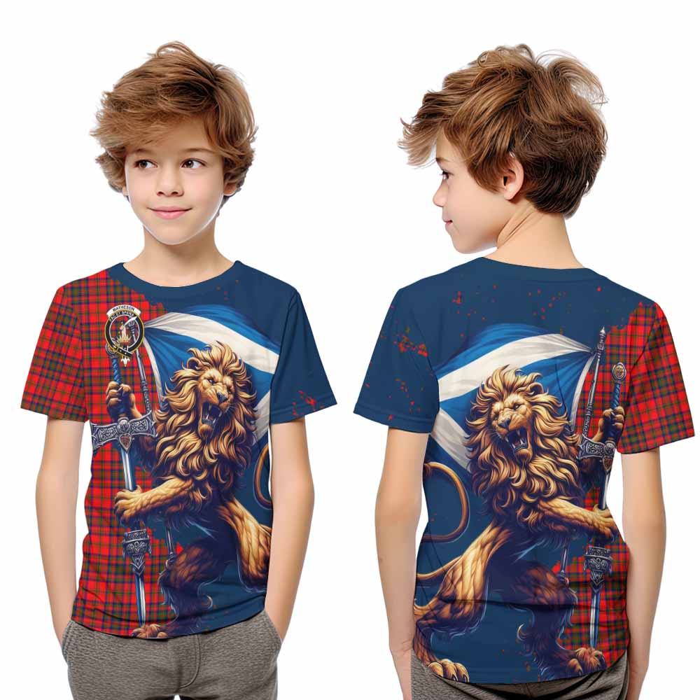 Tartan Vibes Clothing Matheson Tartan Family Crest Kid T-Shirt with Scottish Majestic Lion