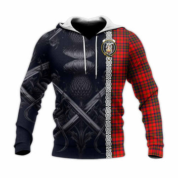 Matheson Tartan Knitted Hoodie with Family Crest Cross Sword Thistle Celtic Vibes