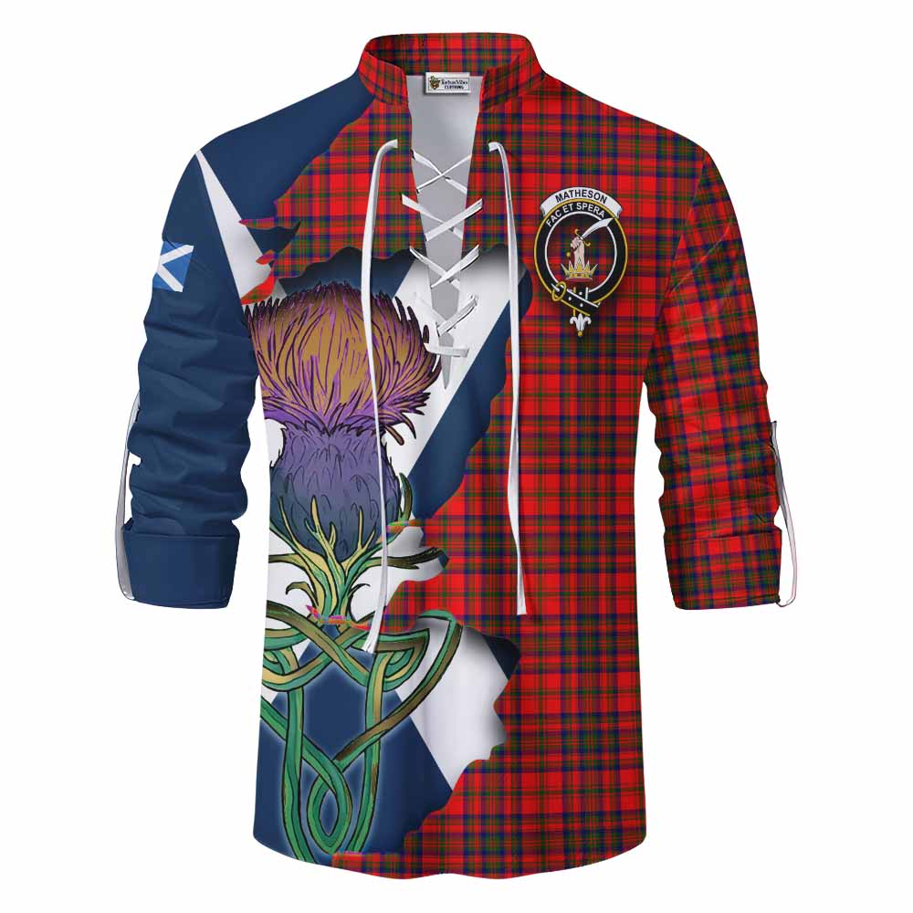 Matheson Tartan Family Crest Ghillie Kilt Shirt Scottish Thistle Celtic Inspired Men - Tartan Vibes Clothing