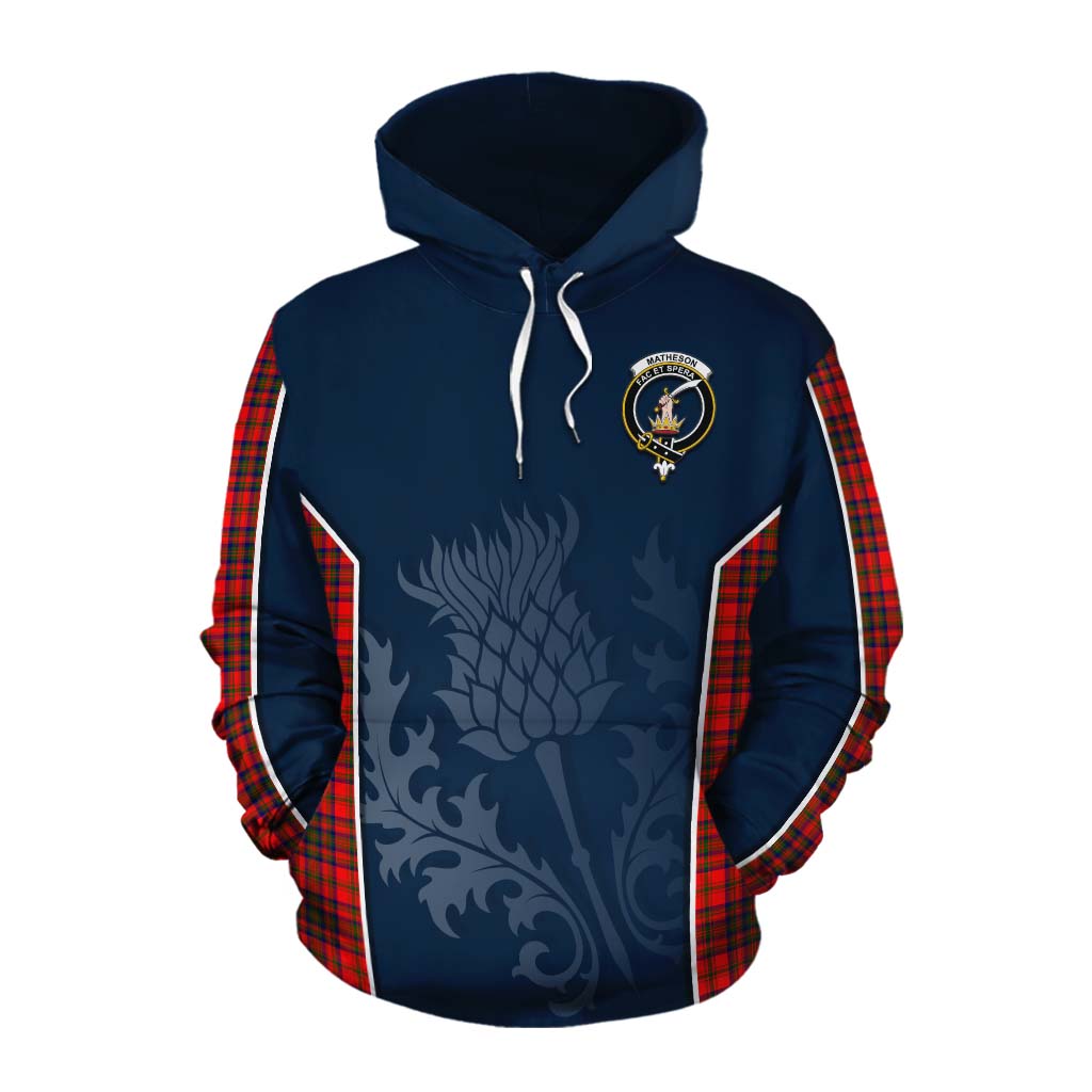 Tartan Vibes Clothing Matheson Tartan Cotton Hoodie with Family Crest and Scottish Thistle Vibes Sport Style