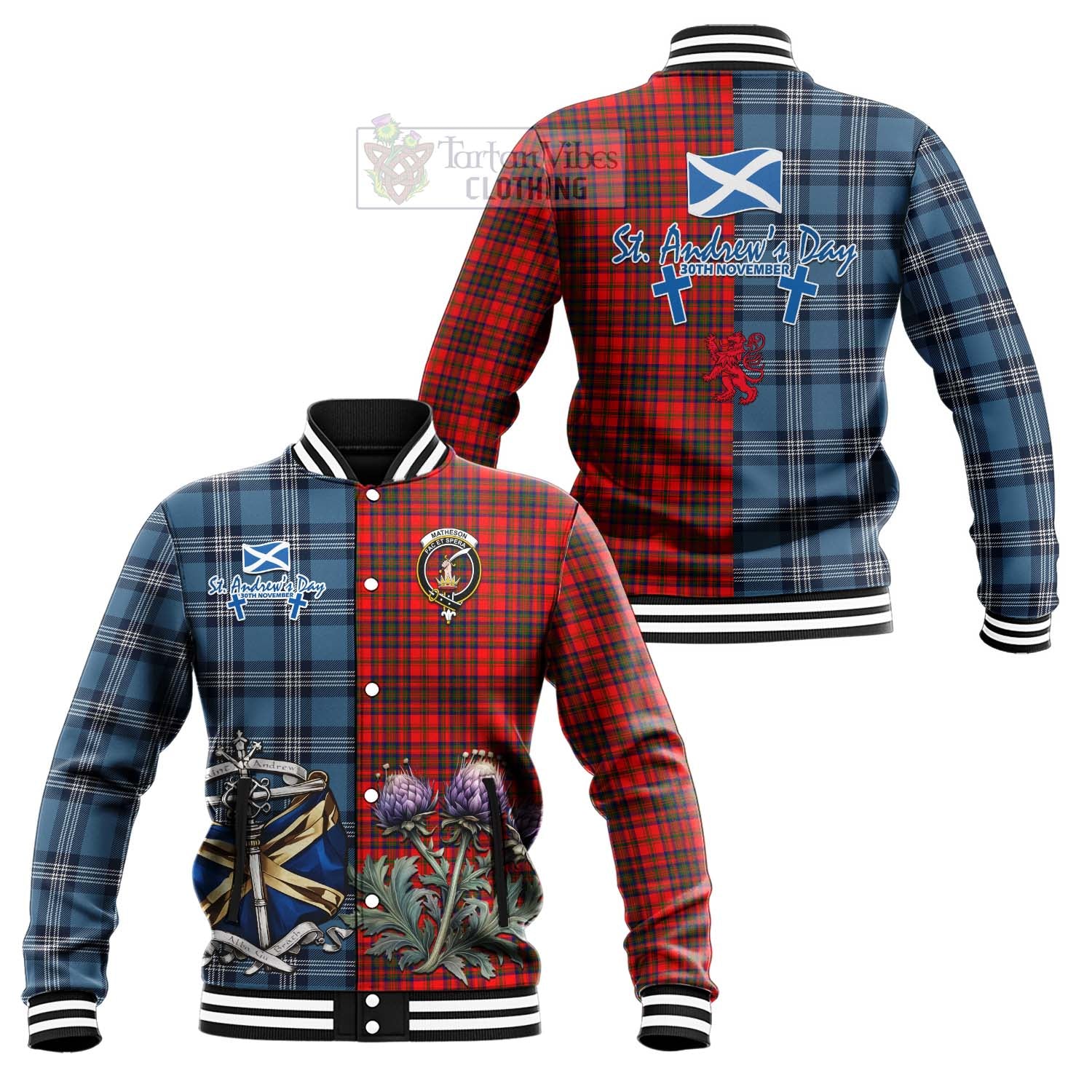 Tartan Vibes Clothing Matheson Tartan Baseball Jacket Happy St. Andrew's Day Half Tartan Style