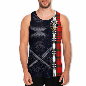 Matheson Tartan Men's Tank Top with Family Crest Cross Sword Thistle Celtic Vibes