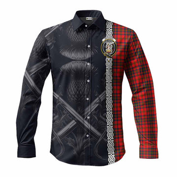 Matheson Tartan Long Sleeve Button Shirt with Family Crest Cross Sword Thistle Celtic Vibes