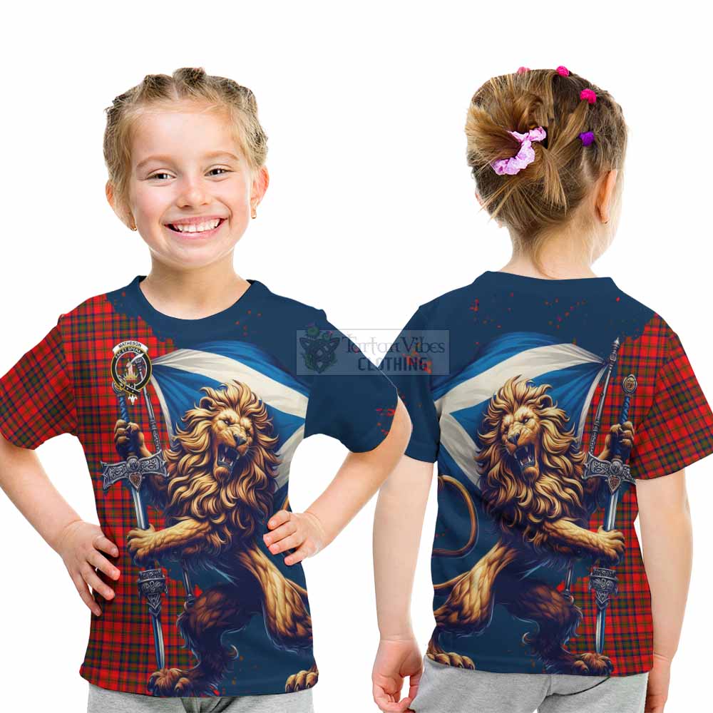 Tartan Vibes Clothing Matheson Tartan Family Crest Kid T-Shirt with Scottish Majestic Lion