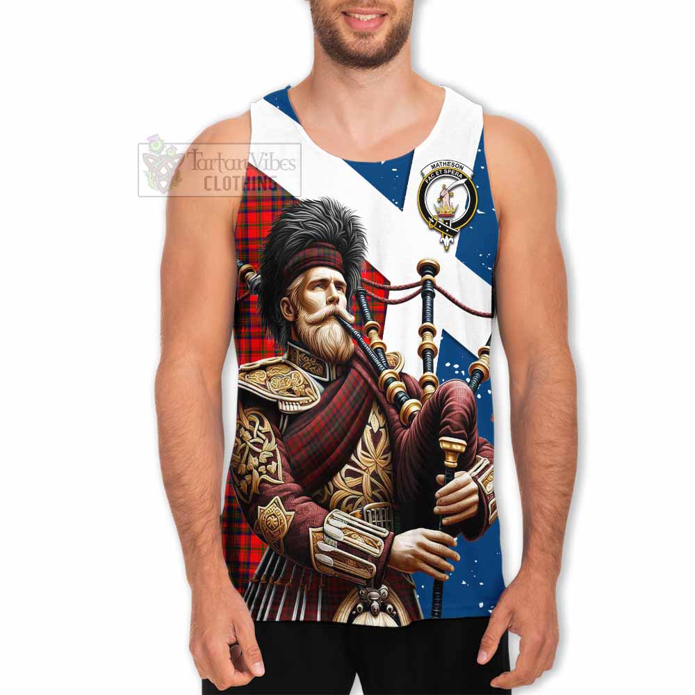 Matheson Tartan Men's Tank Top with Family Crest Scottish Bagpiper Vibes