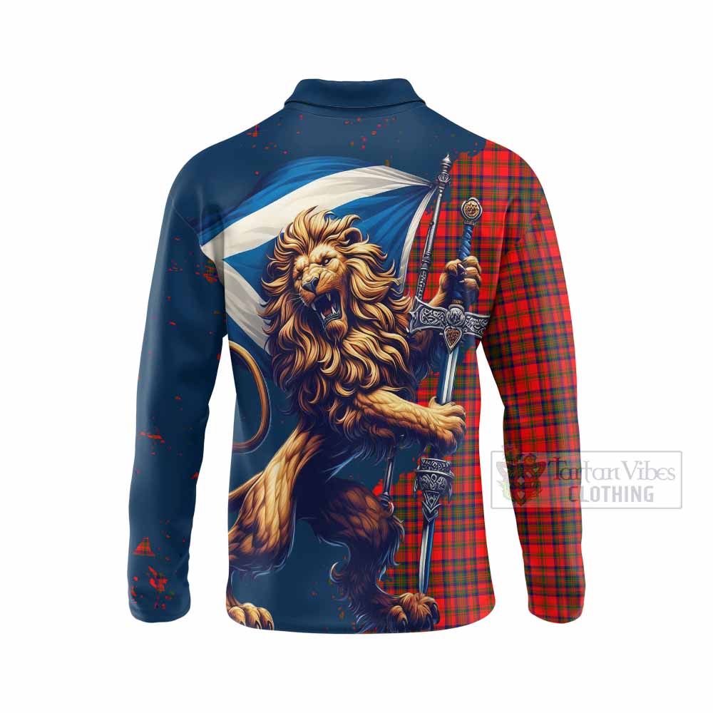 Tartan Vibes Clothing Matheson Tartan Family Crest Long Sleeve Polo Shirt with Scottish Majestic Lion