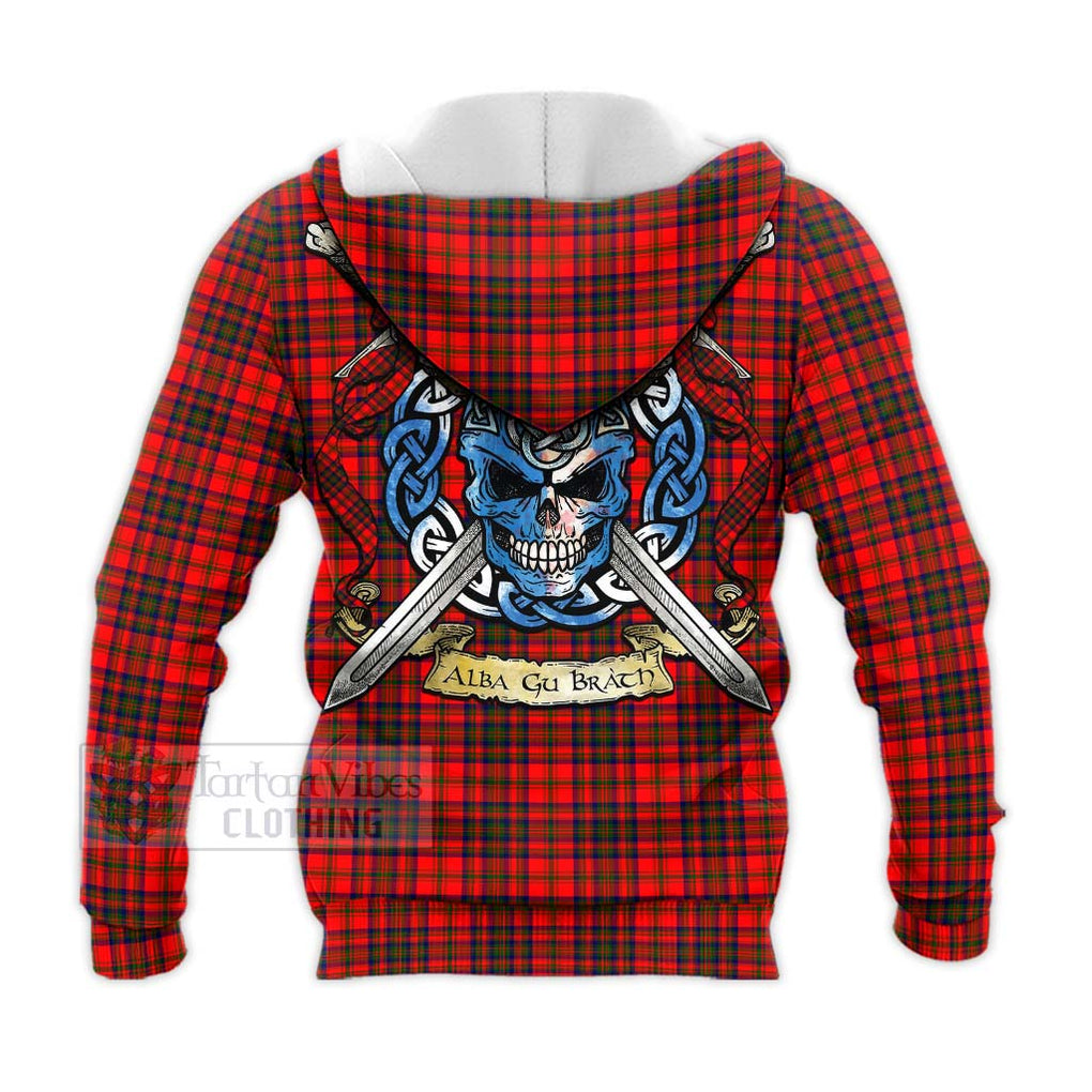 Tartan Vibes Clothing Matheson Tartan Knitted Hoodie with Family Crest Celtic Skull Style