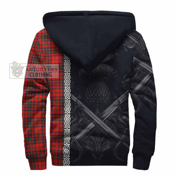 Matheson Tartan Sherpa Hoodie with Family Crest Cross Sword Thistle Celtic Vibes