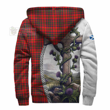 Matheson Tartan Sherpa Hoodie with Family Crest and St. Andrew's Cross Accented by Thistle Vines - Tartan Vibes Clothing