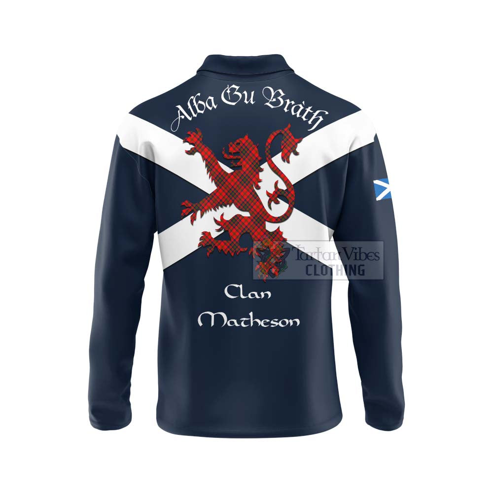 Tartan Vibes Clothing Matheson Tartan Lion Rampant Long Sleeve Polo Shirt – Proudly Display Your Heritage with Alba Gu Brath and Clan Name