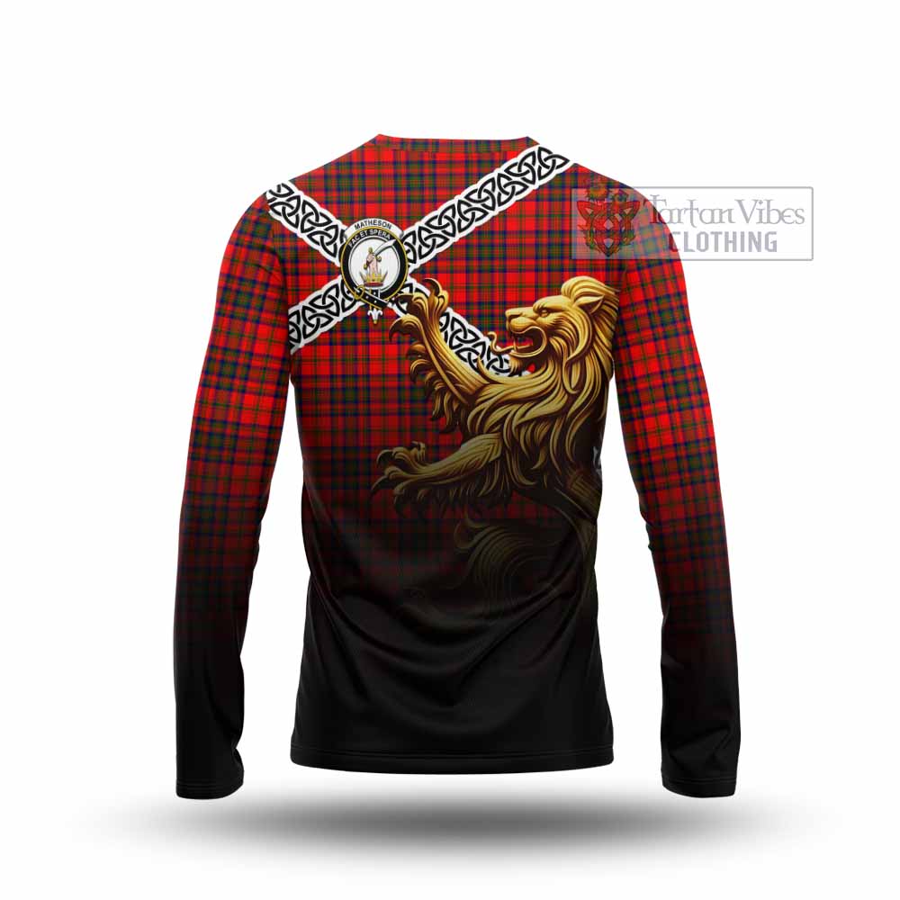 Matheson Crest Tartan Long Sleeve T-Shirt with Golden Lion Emblem Celtic Style - Tartan Vibes Clothing