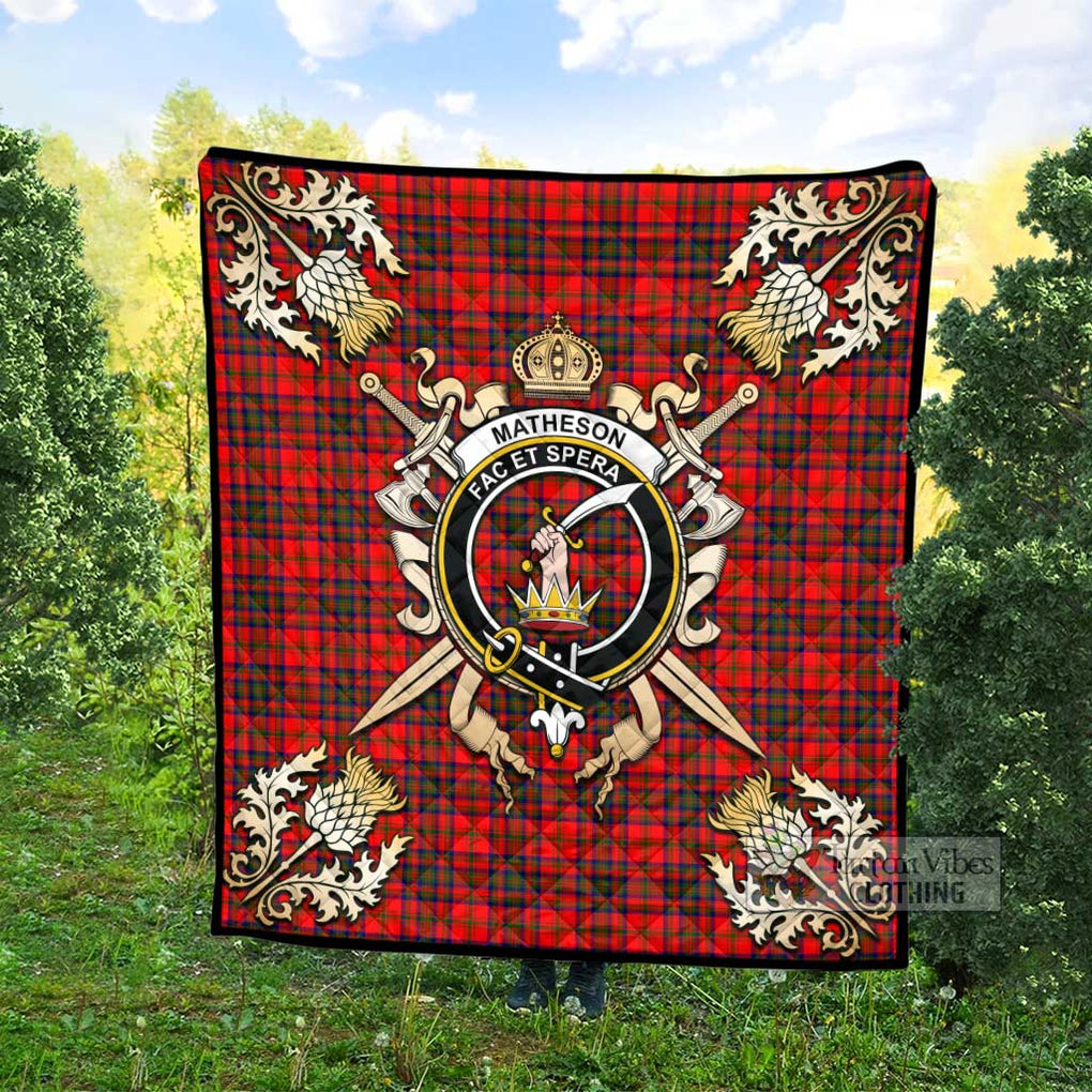 Tartan Vibes Clothing Matheson Tartan Quilt with Family Crest and Scottish Golden Courage Shield