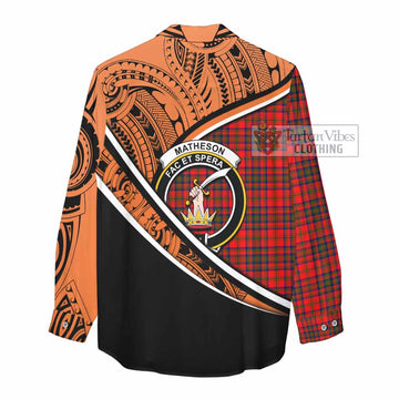 Matheson Crest Tartan Women's Casual Shirt with Polynesian Vibes Style - Orange Version