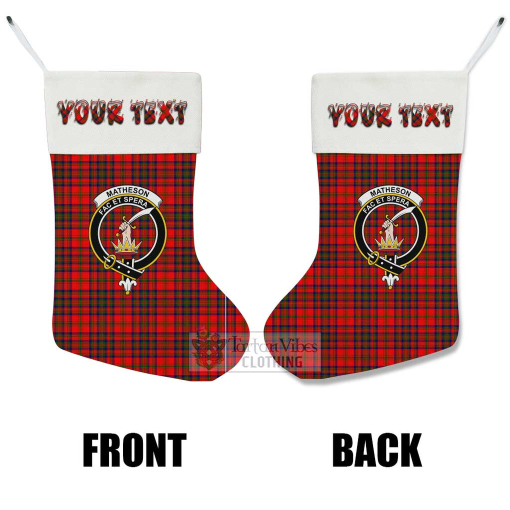 Tartan Vibes Clothing Matheson Tartan Family Crest Christmas Stocking with Personalized Text