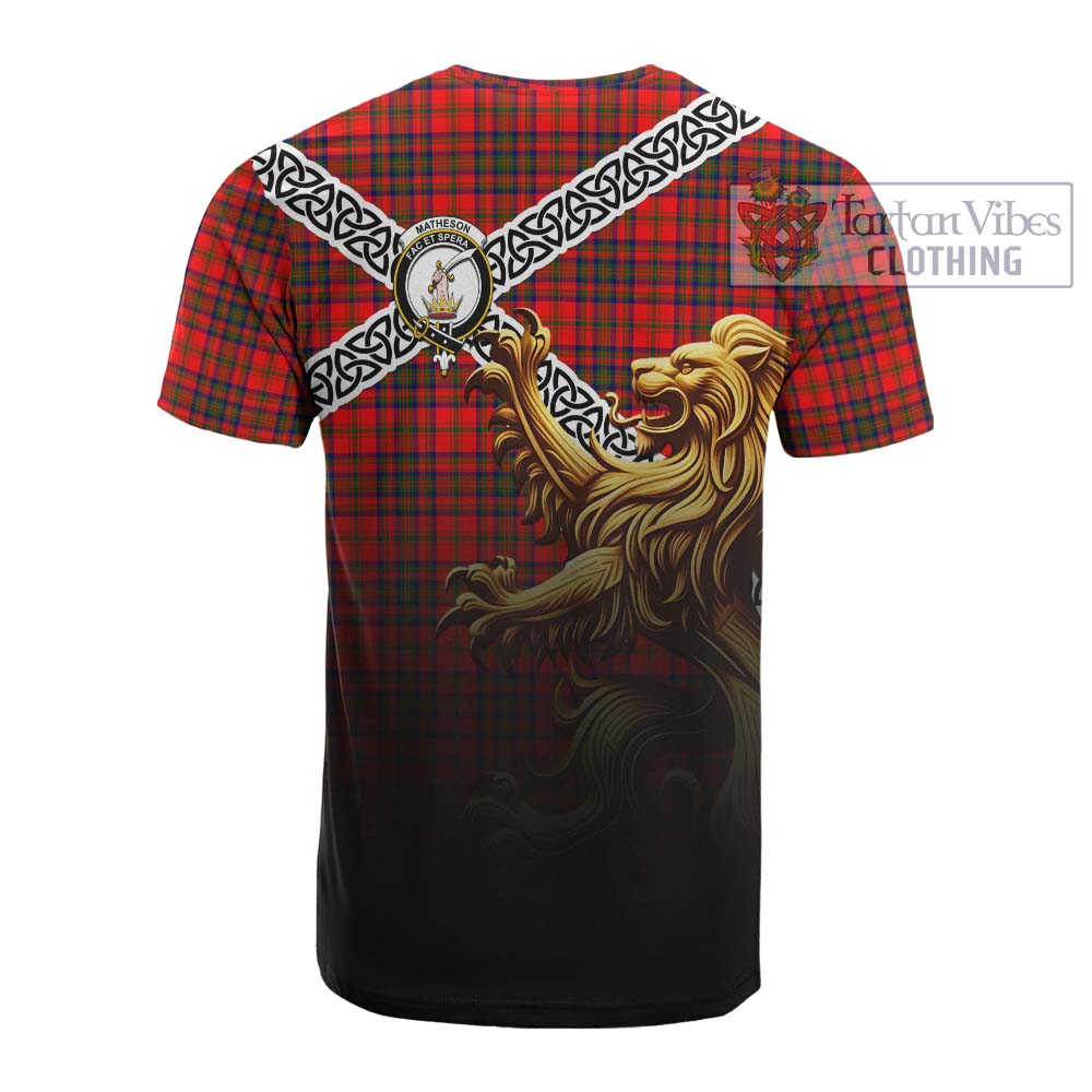 Matheson Crest Tartan Cotton T-shirt with Golden Lion Emblem Celtic Style - Tartan Vibes Clothing