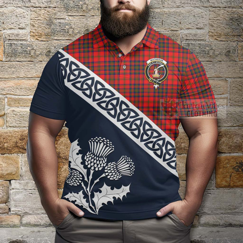 Matheson Tartan Polo Shirt Featuring Thistle and Scotland Map - Tartanvibesclothing Store