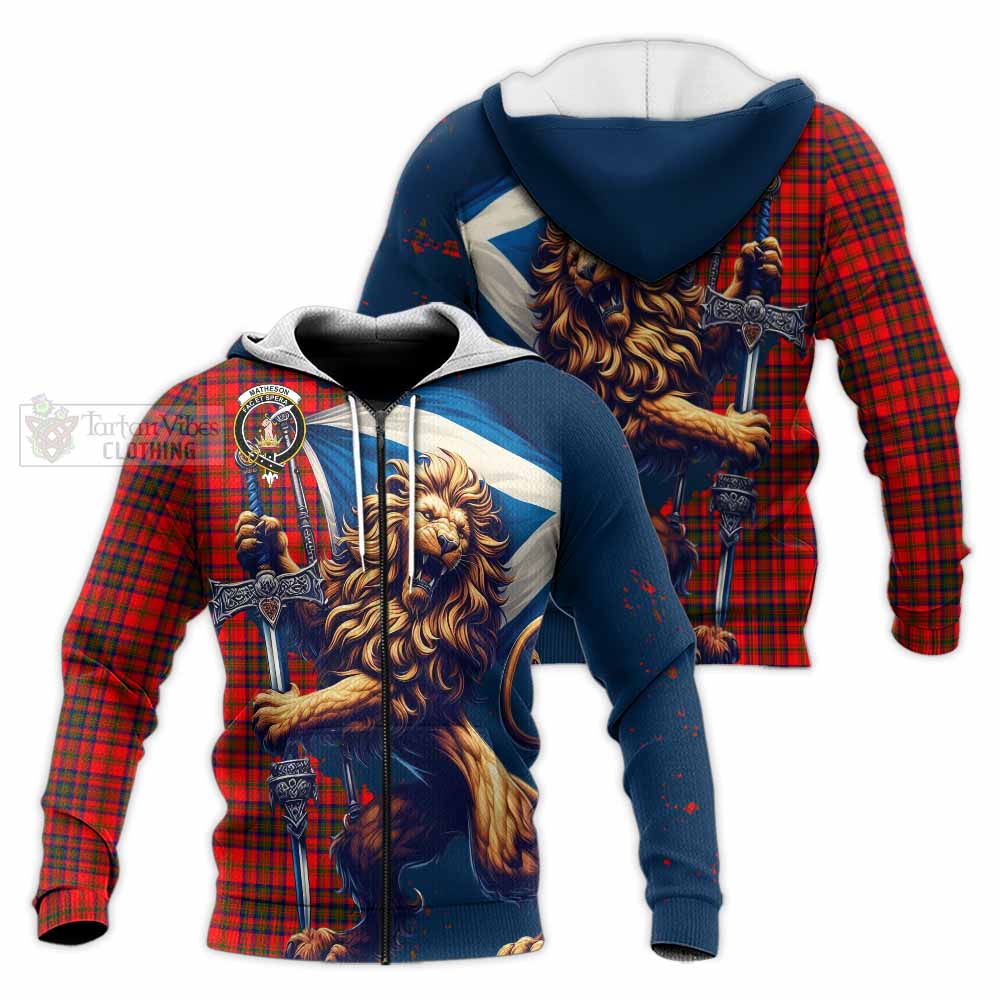 Tartan Vibes Clothing Matheson Tartan Family Crest Knitted Hoodie with Scottish Majestic Lion