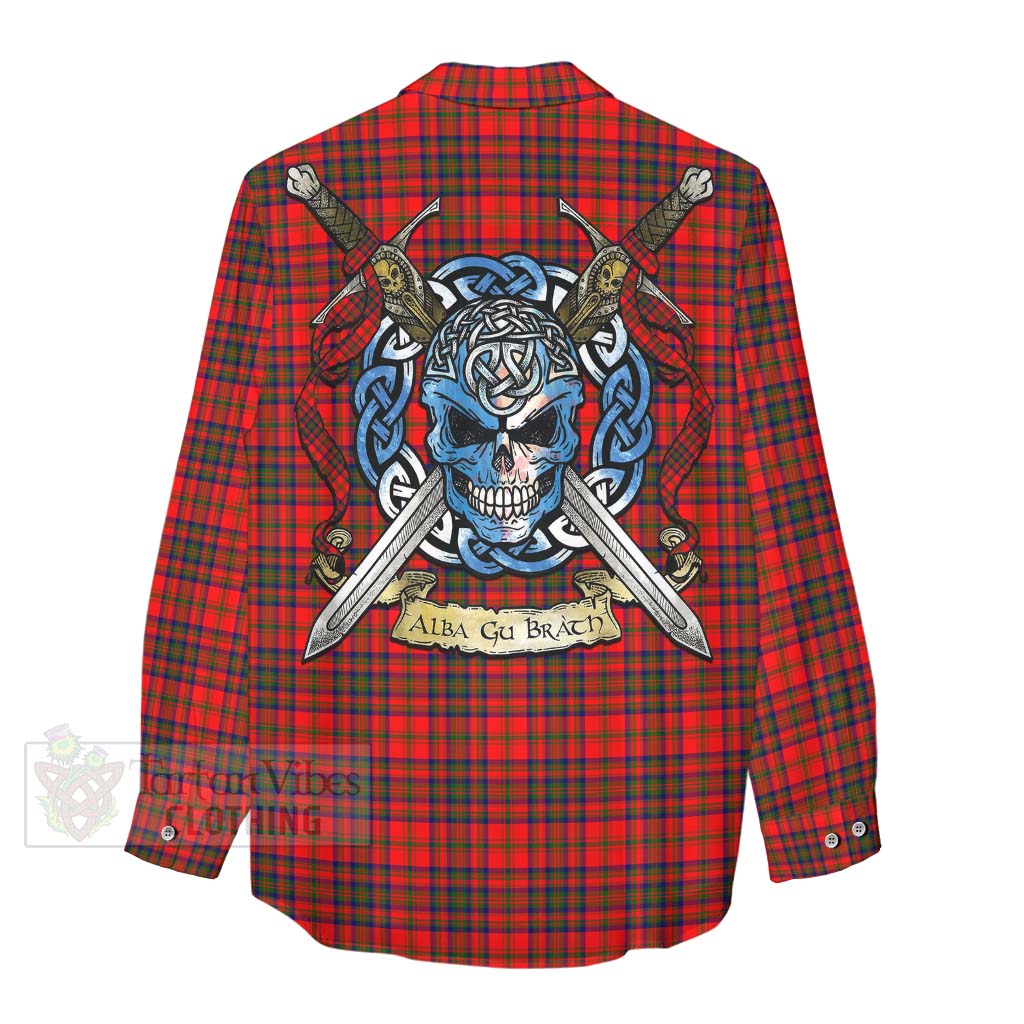 Tartan Vibes Clothing Matheson Tartan Women's Casual Shirt with Family Crest Celtic Skull Style