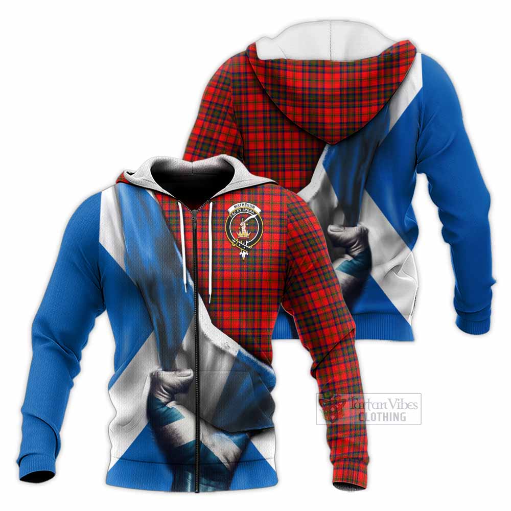 Tartan Vibes Clothing Matheson Tartan Knitted Hoodie with Family Crest Scotland Patriotic Style