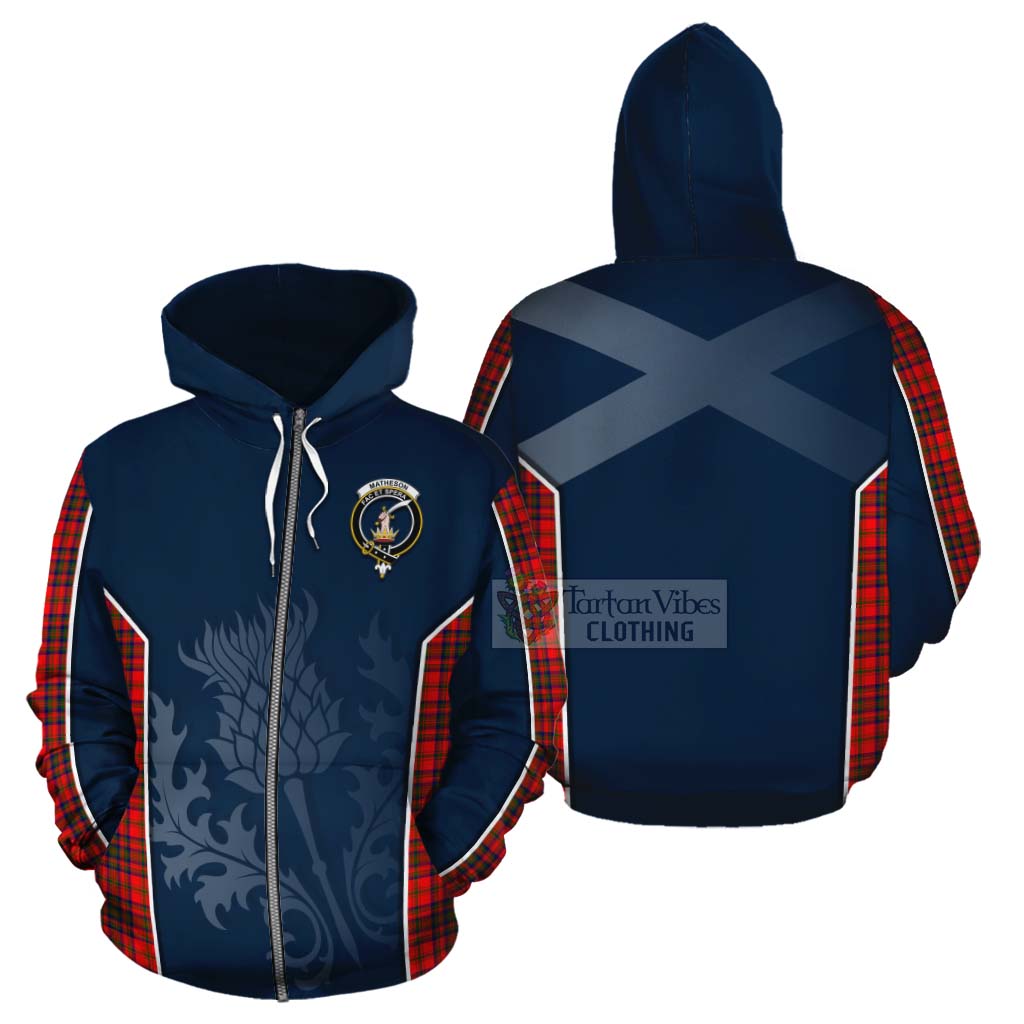 Tartan Vibes Clothing Matheson Tartan Cotton Hoodie with Family Crest and Scottish Thistle Vibes Sport Style