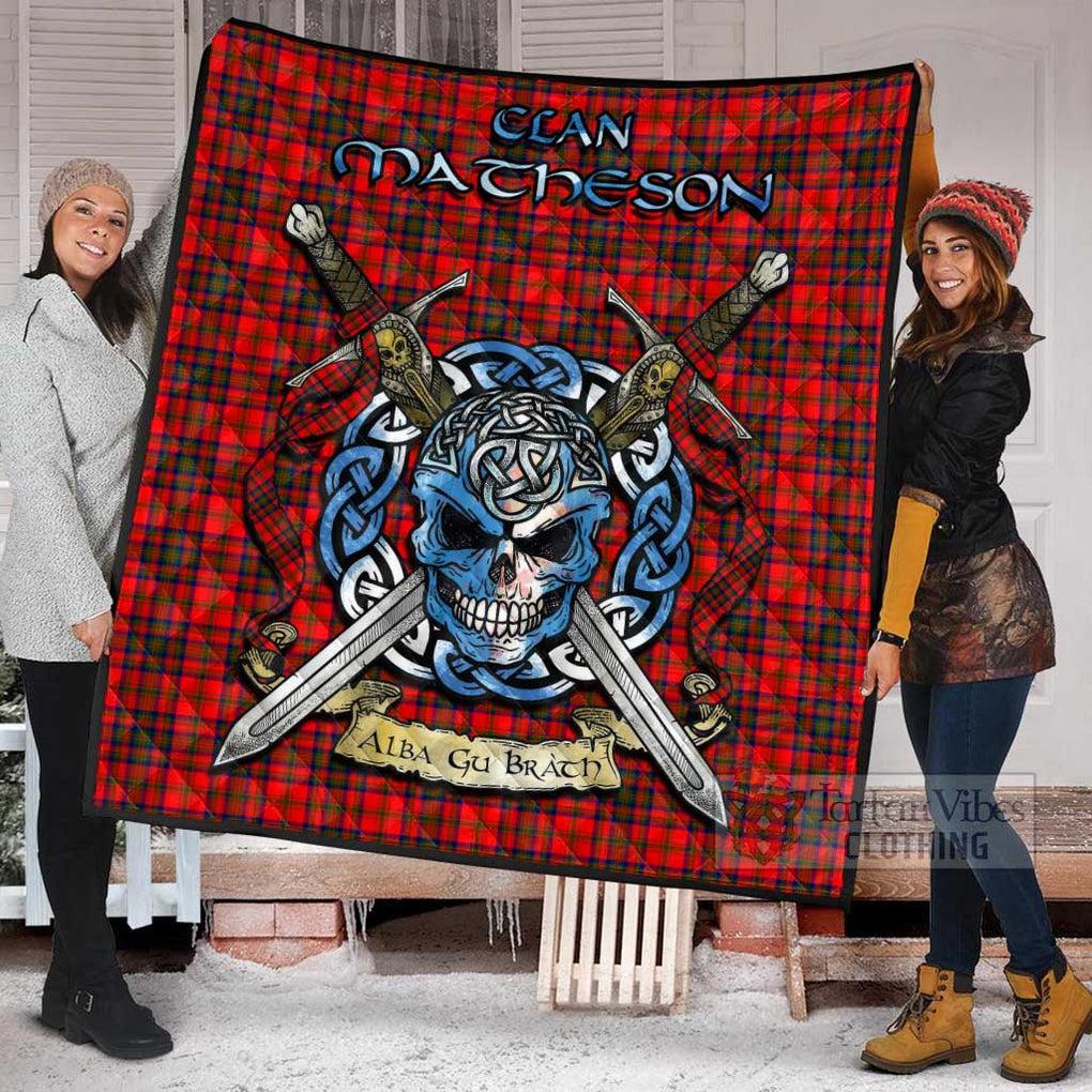 Tartan Vibes Clothing Matheson Tartan Quilt with Celtic Skull Alba Gu Brath Style