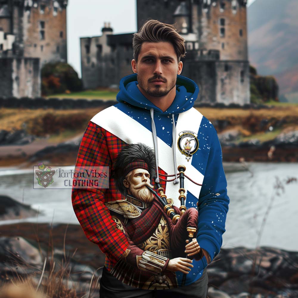 Tartan Vibes Clothing Matheson Tartan Cotton Hoodie with Family Crest Scottish Bagpiper Vibes