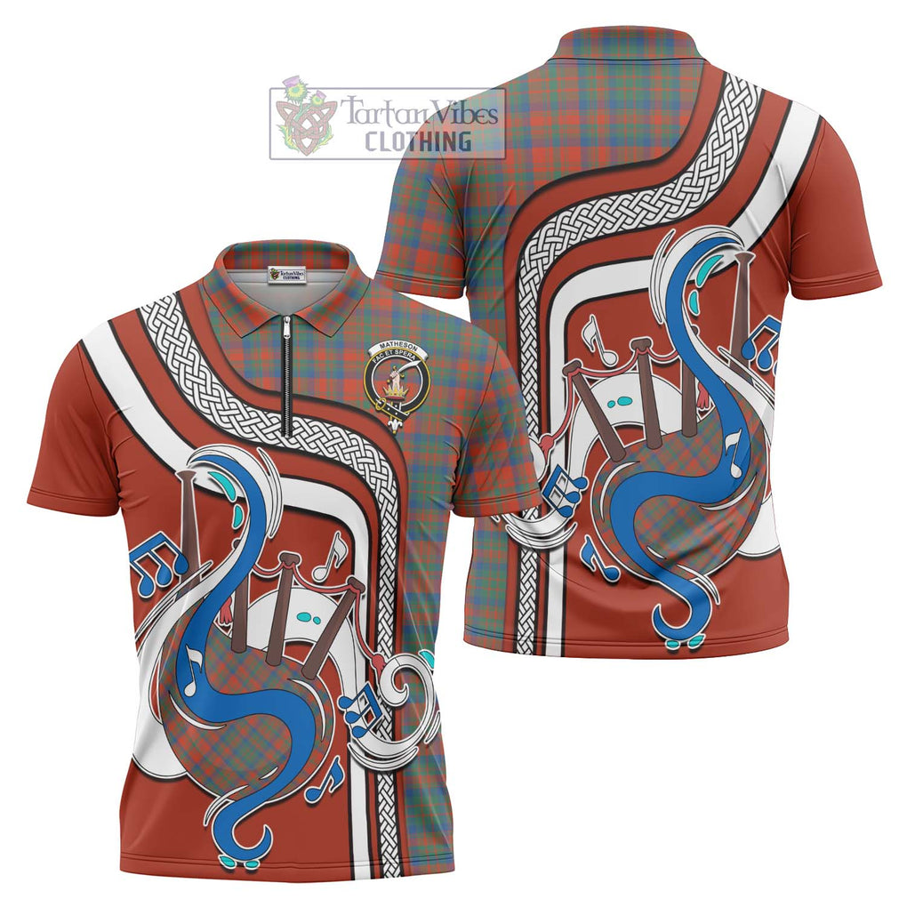 Matheson Ancient Tartan Zipper Polo Shirt with Epic Bagpipe Style Unisex - Tartanvibesclothing Shop