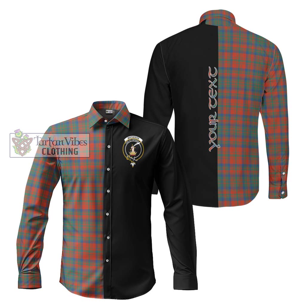 Tartan Vibes Clothing Matheson Ancient Tartan Long Sleeve Button Shirt with Family Crest and Half Of Me Style